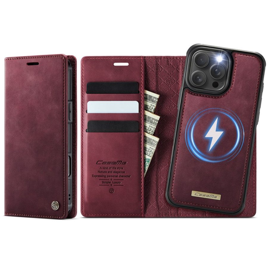 6601166482C-1 CASEME iPhone 16 Pro Case 2-in-1 Detachable Wallet Vegan Leather Flip Cover - Compatible with MagSafe
