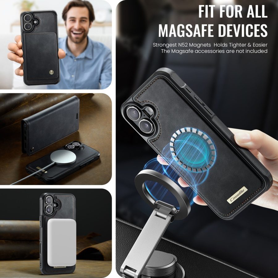 CASEME iPhone 16 Case 2-in-1 Detachable Wallet Vegan Leather Flip Cover - Compatible with MagSafe