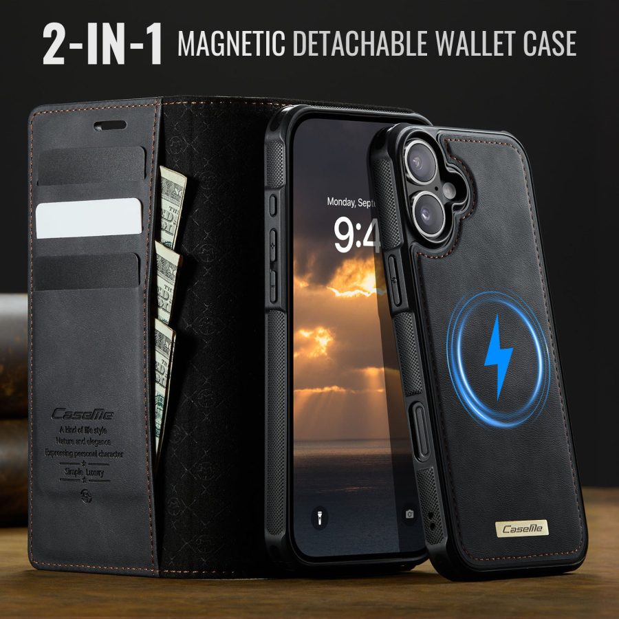 CASEME iPhone 16 Case 2-in-1 Detachable Wallet Vegan Leather Flip Cover - Compatible with MagSafe