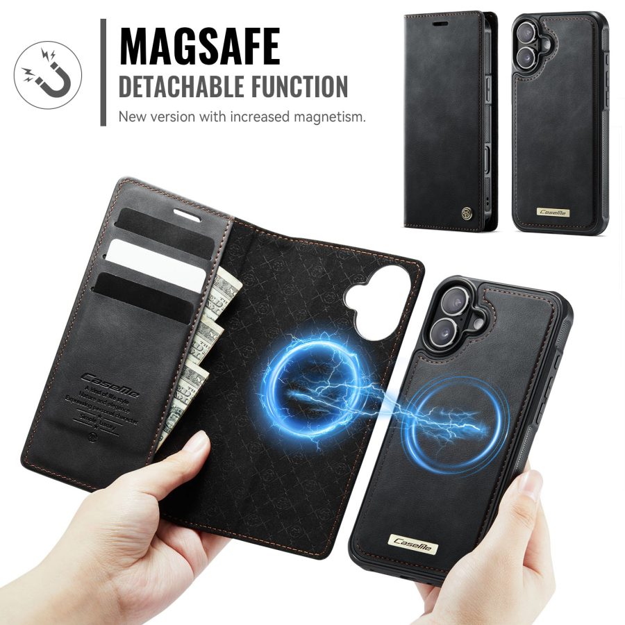 CASEME iPhone 16 Case 2-in-1 Detachable Wallet Vegan Leather Flip Cover - Compatible with MagSafe