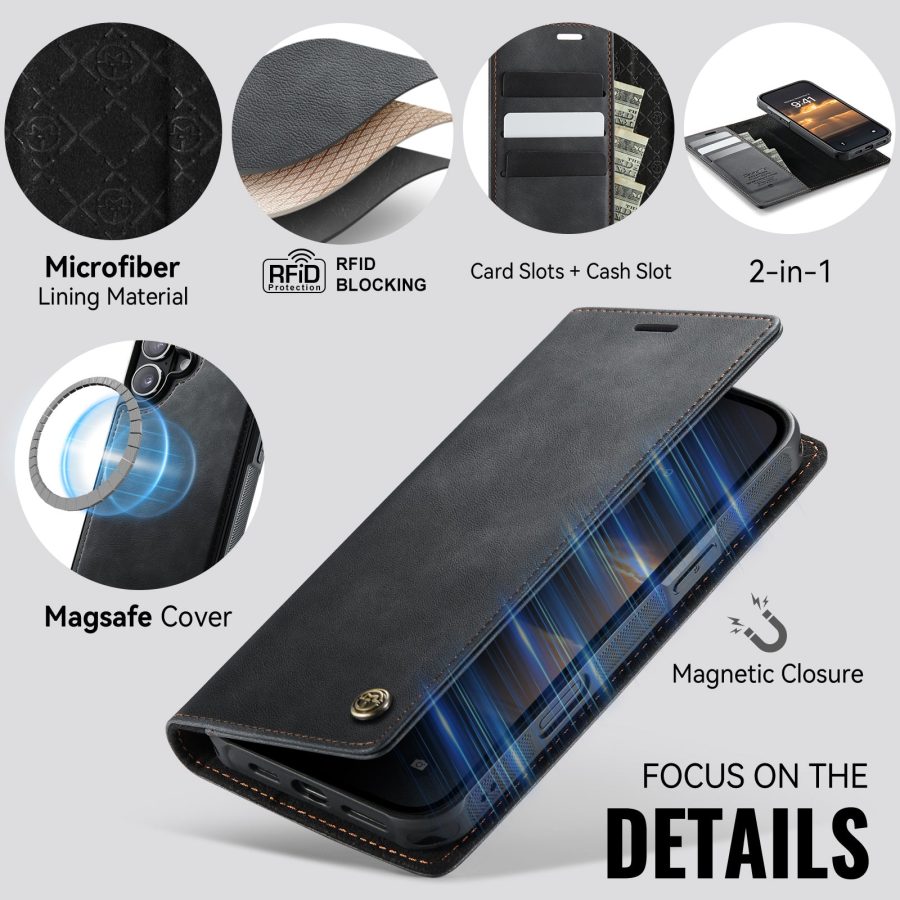 CASEME iPhone 16 Case 2-in-1 Detachable Wallet Vegan Leather Flip Cover - Compatible with MagSafe