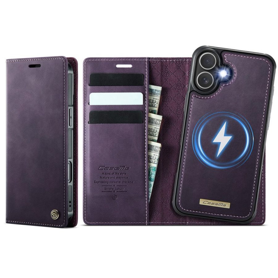 CASEME iPhone 16 Case 2-in-1 Detachable Wallet Vegan Leather Flip Cover - Compatible with MagSafe