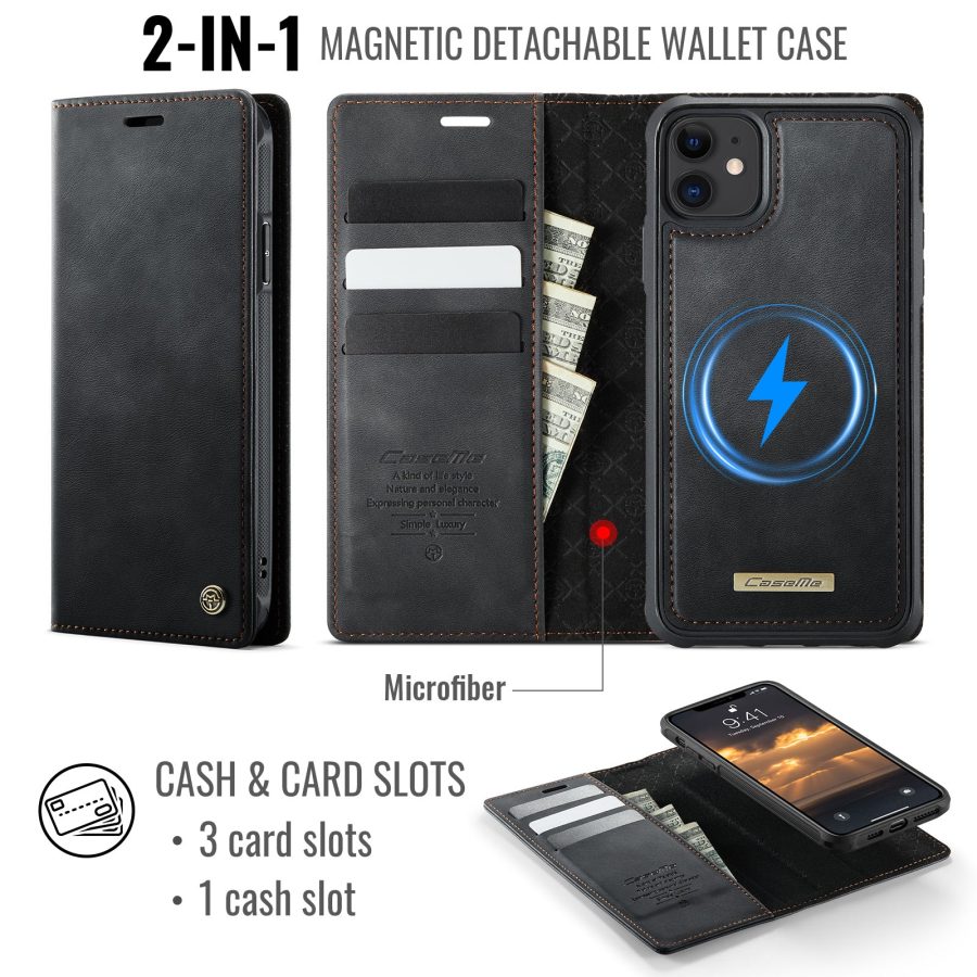 6601166914B-2 CASEME iPhone 12 Pro / iPhone 12 Case 2-in-1 Detachable Wallet Vegan Leather Flip Cover - Compatible with MagSafe