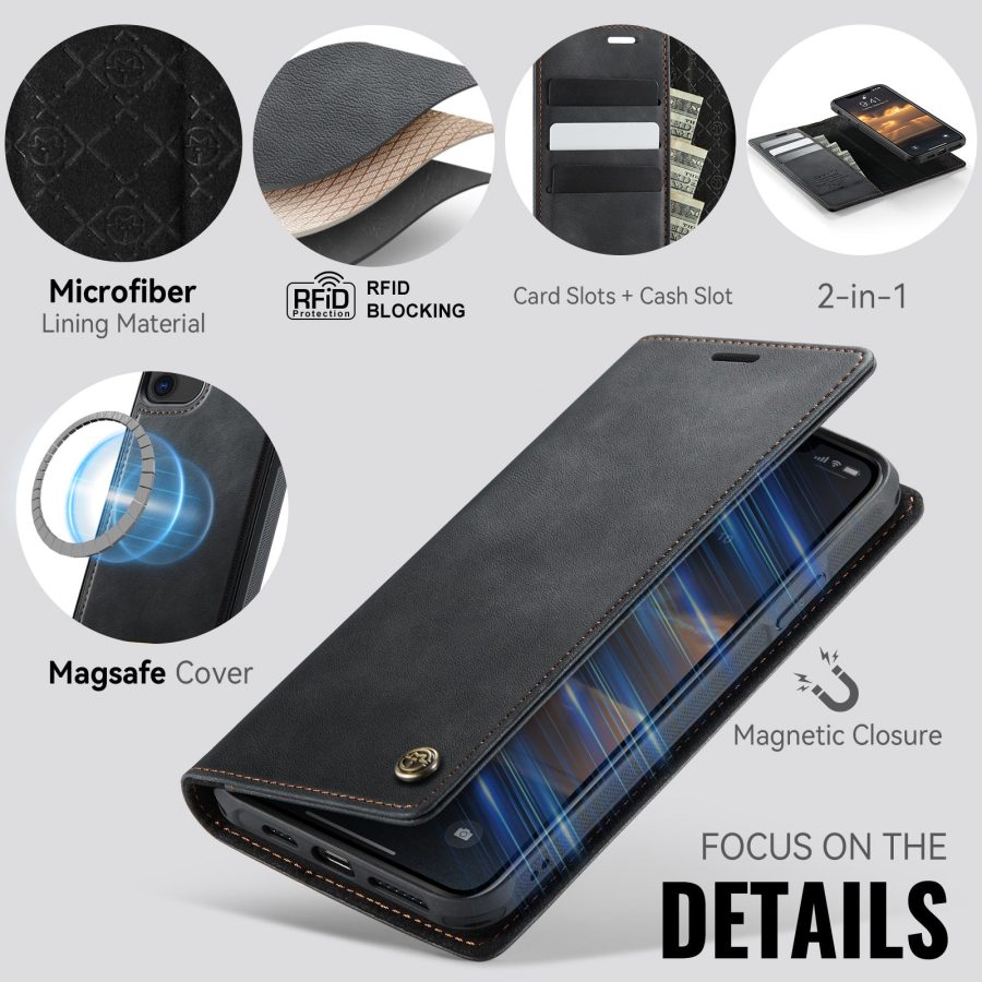 6601166914B-9 CASEME iPhone 12 Pro / iPhone 12 Case 2-in-1 Detachable Wallet Vegan Leather Flip Cover - Compatible with MagSafe