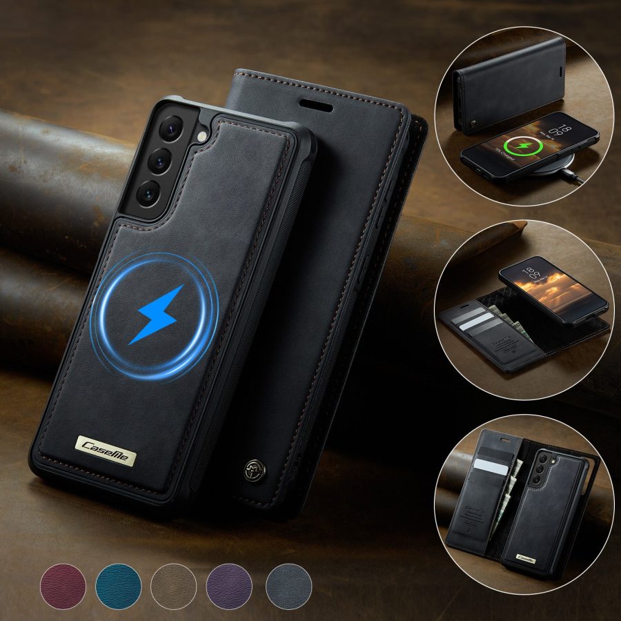 CASEME Samsung Galaxy S22+ Case 2-in-1 Magnetic Detachable Wallet Vegan Leather Flip Cover