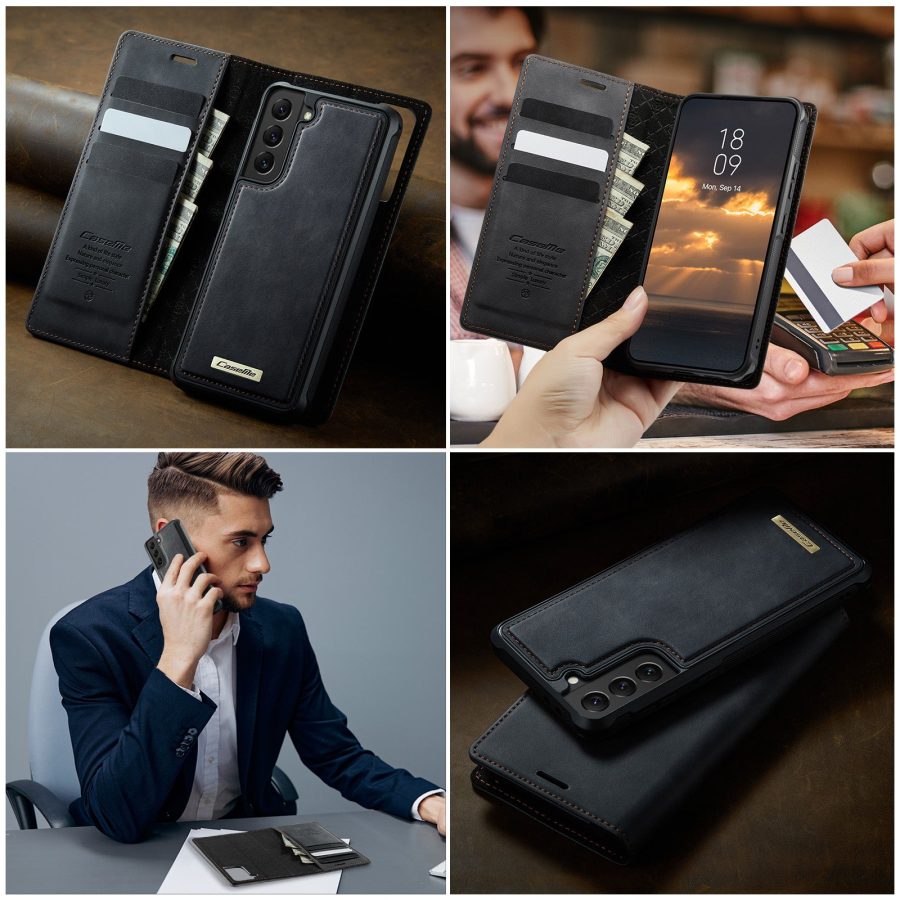 CASEME Samsung Galaxy S22+ Case 2-in-1 Magnetic Detachable Wallet Vegan Leather Flip Cover