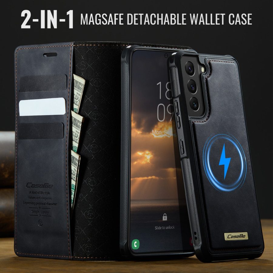 CASEME Samsung Galaxy S22+ Case 2-in-1 Magnetic Detachable Wallet Vegan Leather Flip Cover