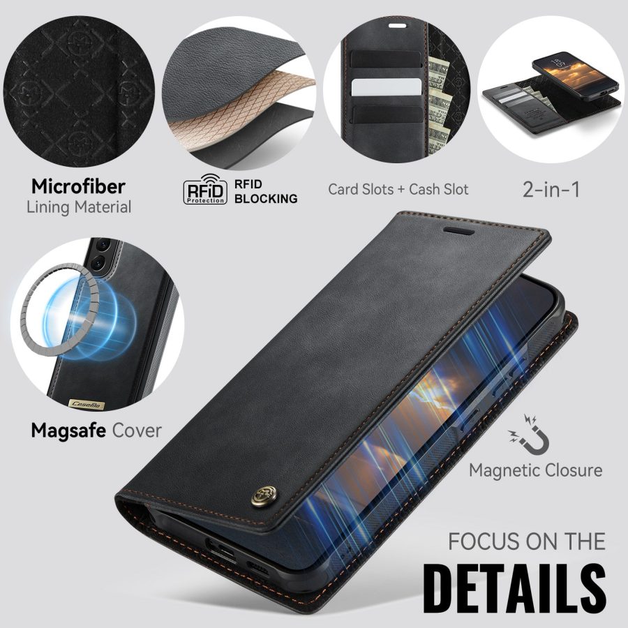 CASEME Samsung Galaxy S22+ Case 2-in-1 Magnetic Detachable Wallet Vegan Leather Flip Cover