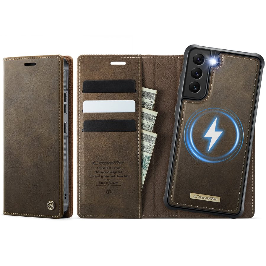 CASEME Samsung Galaxy S22+ Case 2-in-1 Magnetic Detachable Wallet Vegan Leather Flip Cover