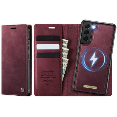 6601166919A-1 CASEME Samsung Galaxy S22 Case 2-in-1 Magnetic Detachable Wallet Vegan Leather Flip Cover