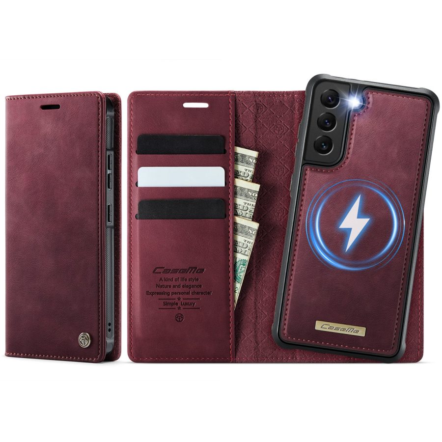 CASEME Samsung Galaxy S22 Case 2-in-1 Magnetic Detachable Wallet Vegan Leather Flip Cover