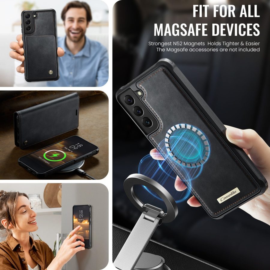 CASEME Samsung Galaxy S22 Case 2-in-1 Magnetic Detachable Wallet Vegan Leather Flip Cover