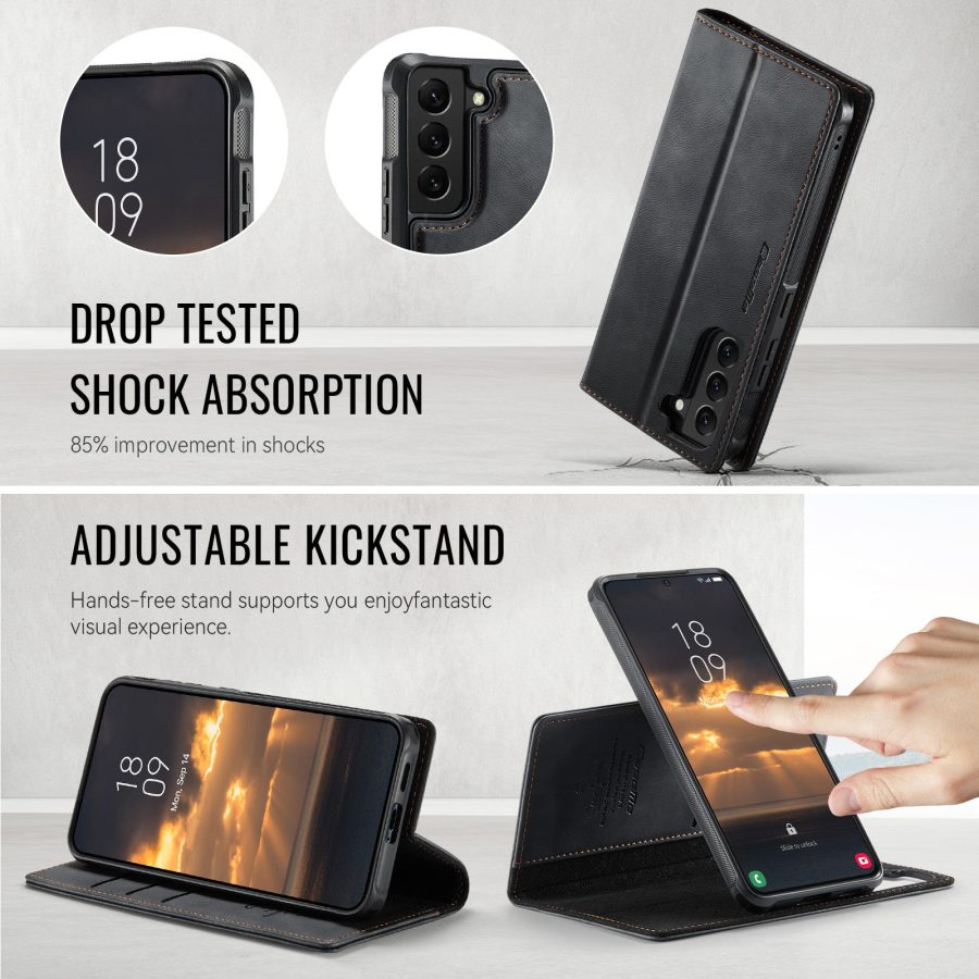 CASEME Samsung Galaxy S22 Case 2-in-1 Magnetic Detachable Wallet Vegan Leather Flip Cover