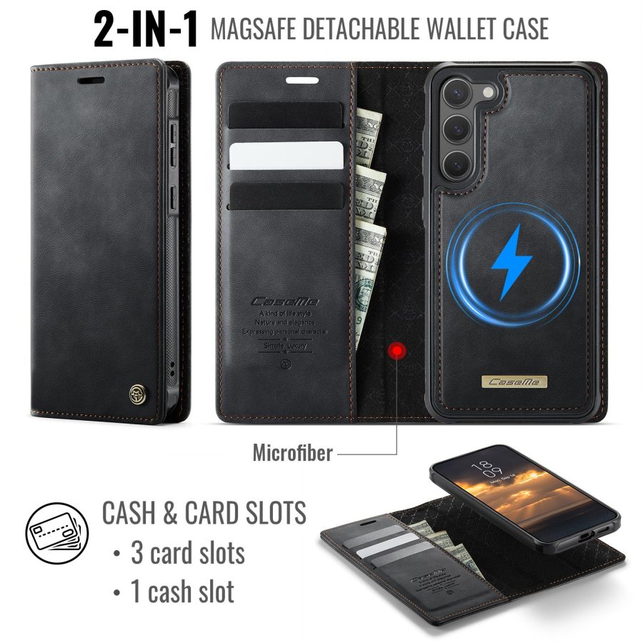 6601166920B-2 CASEME Samsung Galaxy S23 Case 2-in-1 Magnetic Detachable Wallet Vegan Leather Flip Cover