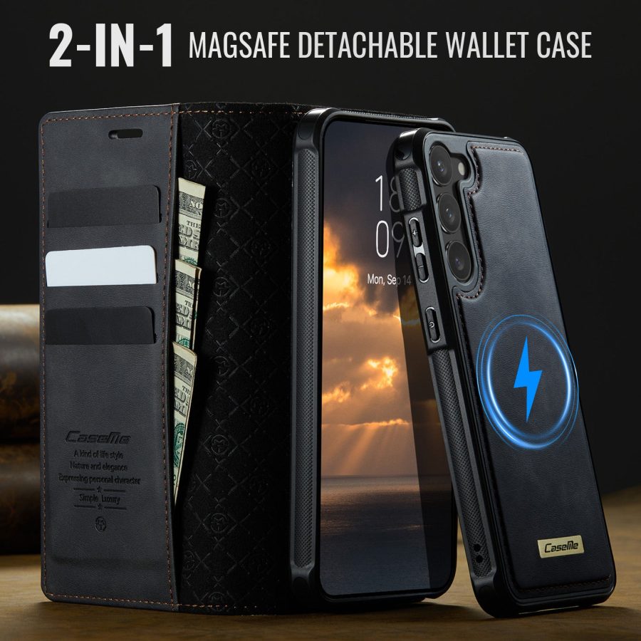 6601166920B-4 CASEME Samsung Galaxy S23 Case 2-in-1 Magnetic Detachable Wallet Vegan Leather Flip Cover