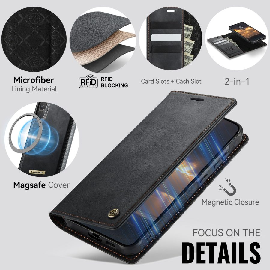 6601166920B-9 CASEME Samsung Galaxy S23 Case 2-in-1 Magnetic Detachable Wallet Vegan Leather Flip Cover