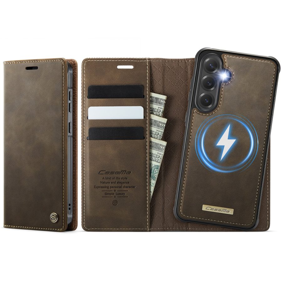 6601166922C-1 CASEME Samsung Galaxy S23 FE Case 2-in-1 Magnetic Detachable Wallet Vegan Leather Flip Cover