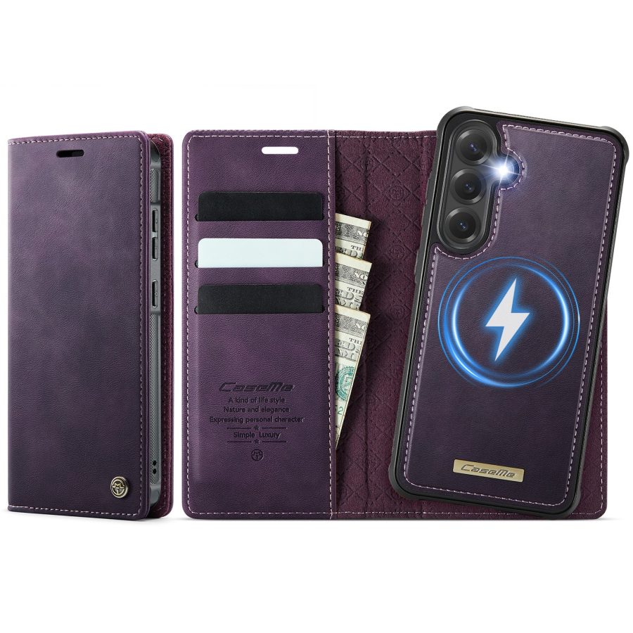 6601166922E-1 CASEME Samsung Galaxy S23 FE Case 2-in-1 Magnetic Detachable Wallet Vegan Leather Flip Cover