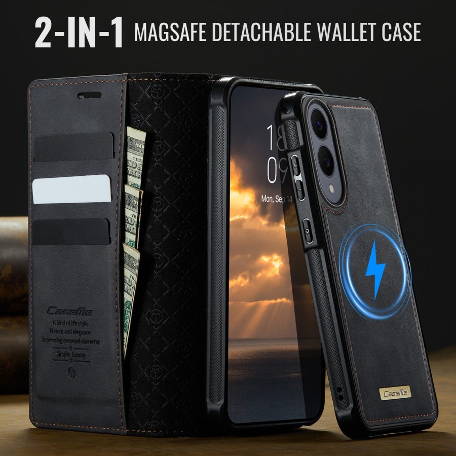 6601166924B-4 CASEME Samsung Galaxy S25 Edge Case 2-in-1 Magnetic Detachable Wallet Vegan Leather Flip Cover
