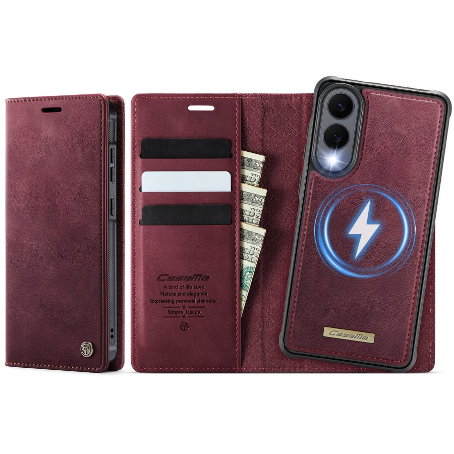 6601166924D-1 CASEME Samsung Galaxy S25 Edge Case 2-in-1 Magnetic Detachable Wallet Vegan Leather Flip Cover