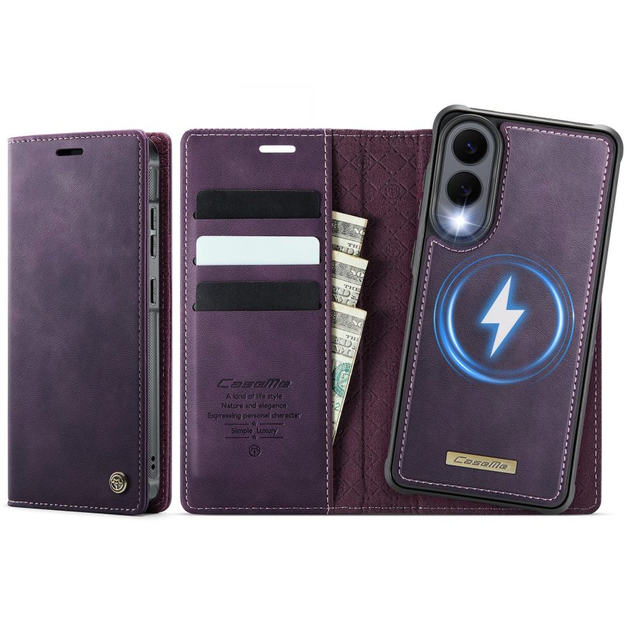6601166924E-1 CASEME Samsung Galaxy S25 Edge Case 2-in-1 Magnetic Detachable Wallet Vegan Leather Flip Cover