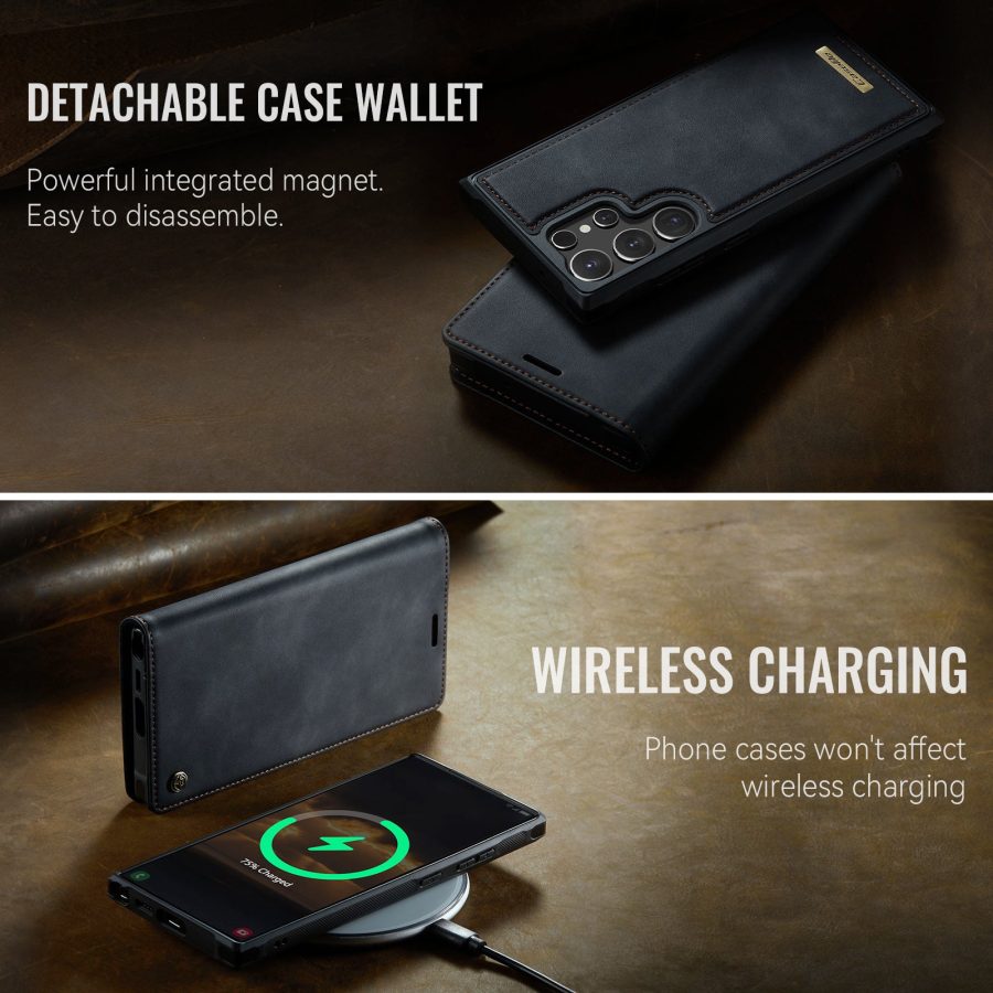 CASEME Samsung Galaxy S24 Ultra Case 2-in-1 Magnetic Detachable Wallet Vegan Leather Flip Cover