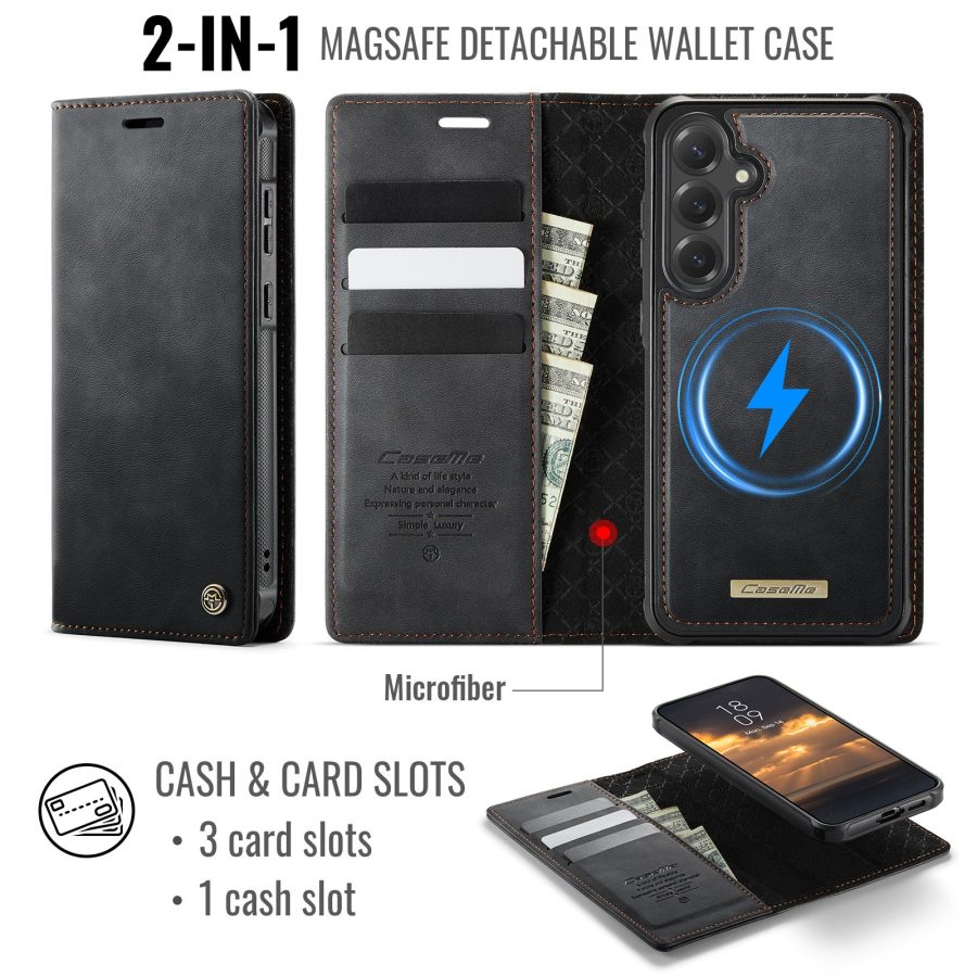 CASEME Samsung Galaxy S25+ / Galaxy S24+ Case 2-in-1 Magnetic Detachable Wallet Vegan Leather Flip Cover