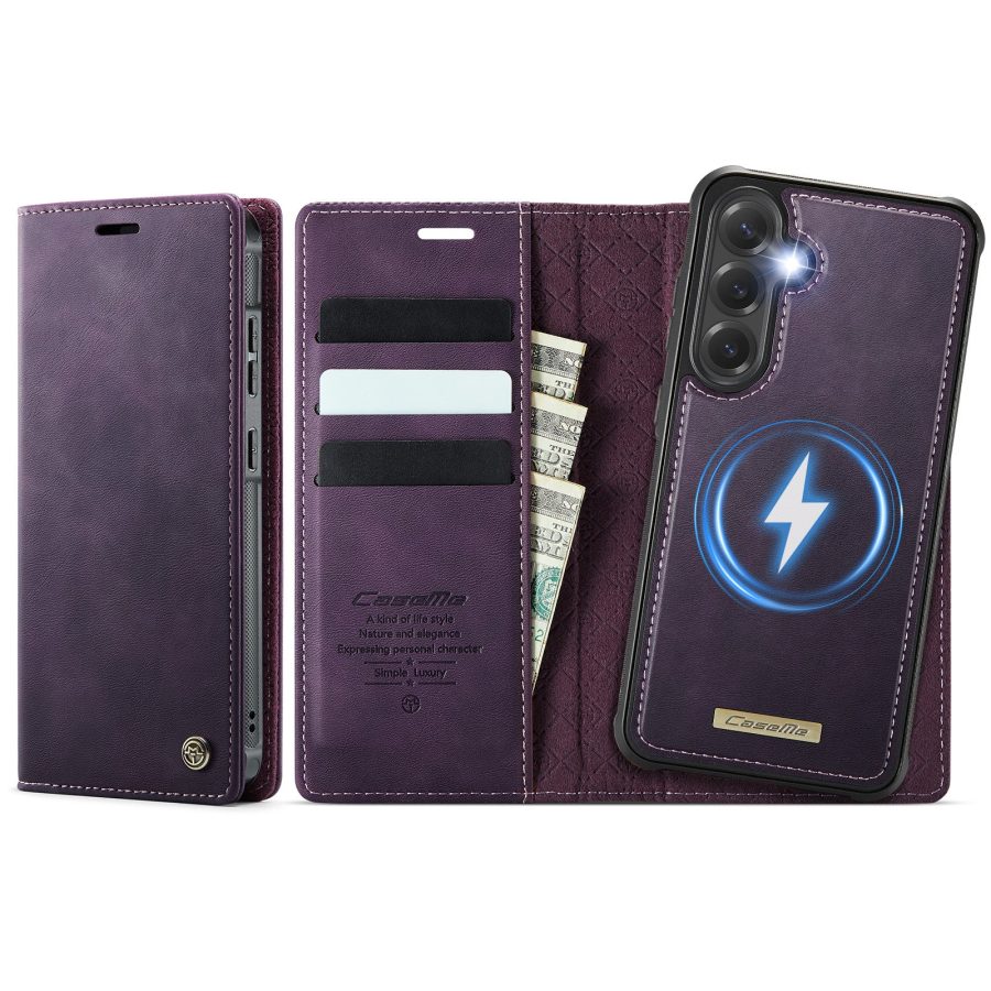 CASEME Samsung Galaxy S25 / Galaxy S24 Case 2-in-1 Magnetic Detachable Wallet Vegan Leather Flip Cover