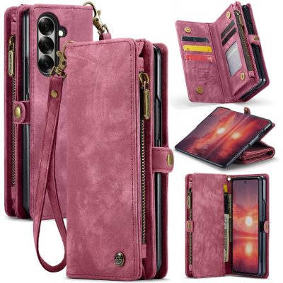 6601168990A-1 CASEME For Samsung Galaxy Z Fold7 Case 2-in-1 Detachable Magnetic Zipper Wallet Vegan Leather Flip Cover