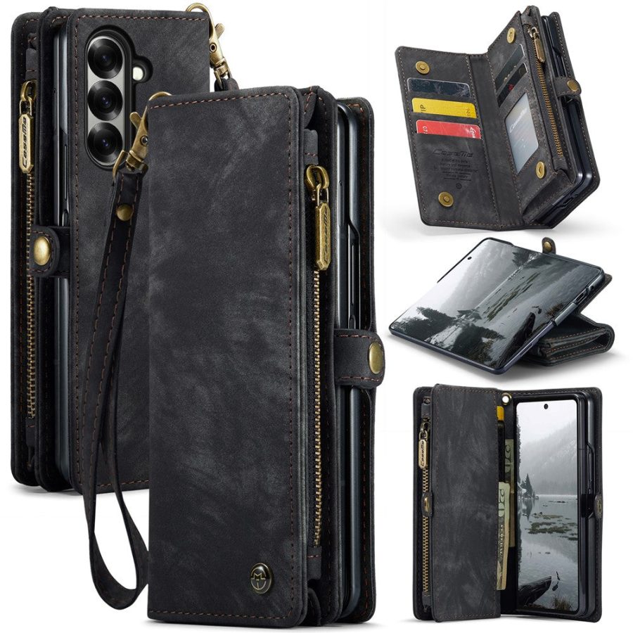 6601168990B-1 CASEME For Samsung Galaxy Z Fold7 Case 2-in-1 Detachable Magnetic Zipper Wallet Vegan Leather Flip Cover