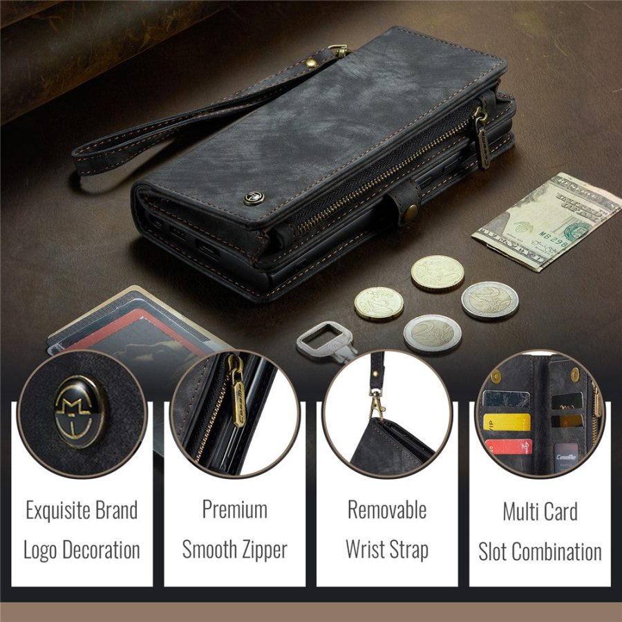 6601168990B-10 CASEME For Samsung Galaxy Z Fold7 Case 2-in-1 Detachable Magnetic Zipper Wallet Vegan Leather Flip Cover
