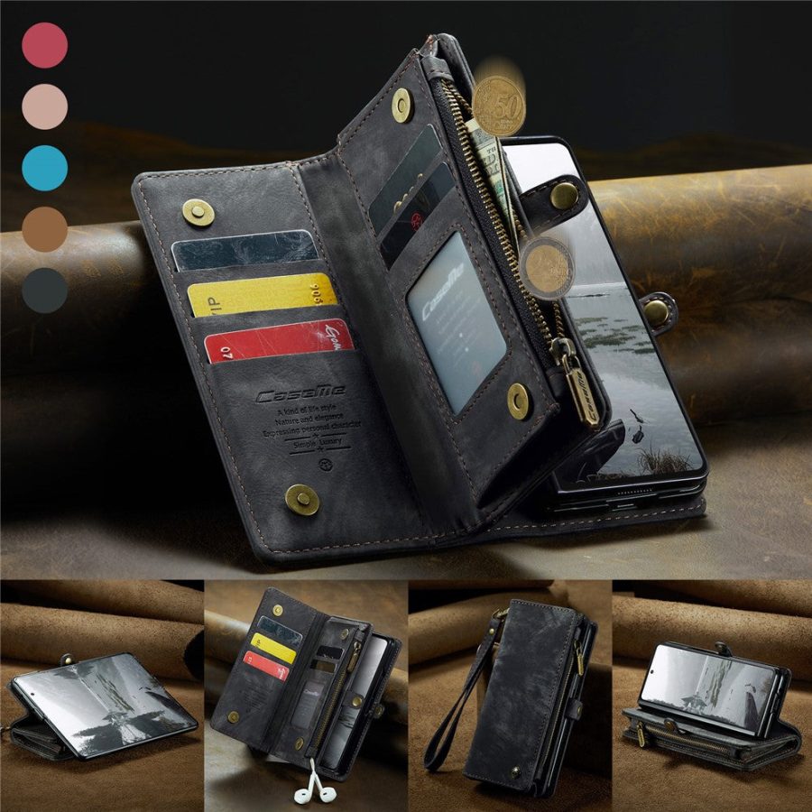 6601168990B-7 CASEME For Samsung Galaxy Z Fold7 Case 2-in-1 Detachable Magnetic Zipper Wallet Vegan Leather Flip Cover