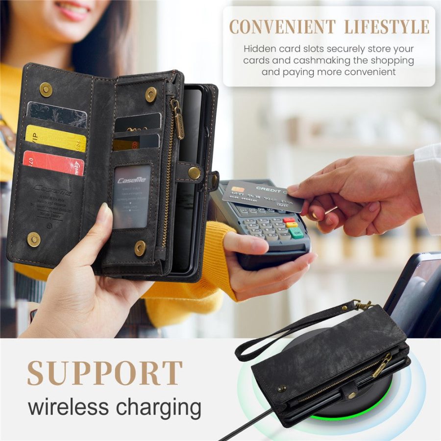 6601168990B-9 CASEME For Samsung Galaxy Z Fold7 Case 2-in-1 Detachable Magnetic Zipper Wallet Vegan Leather Flip Cover