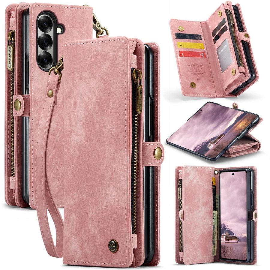 6601168990E-1 CASEME For Samsung Galaxy Z Fold7 Case 2-in-1 Detachable Magnetic Zipper Wallet Vegan Leather Flip Cover