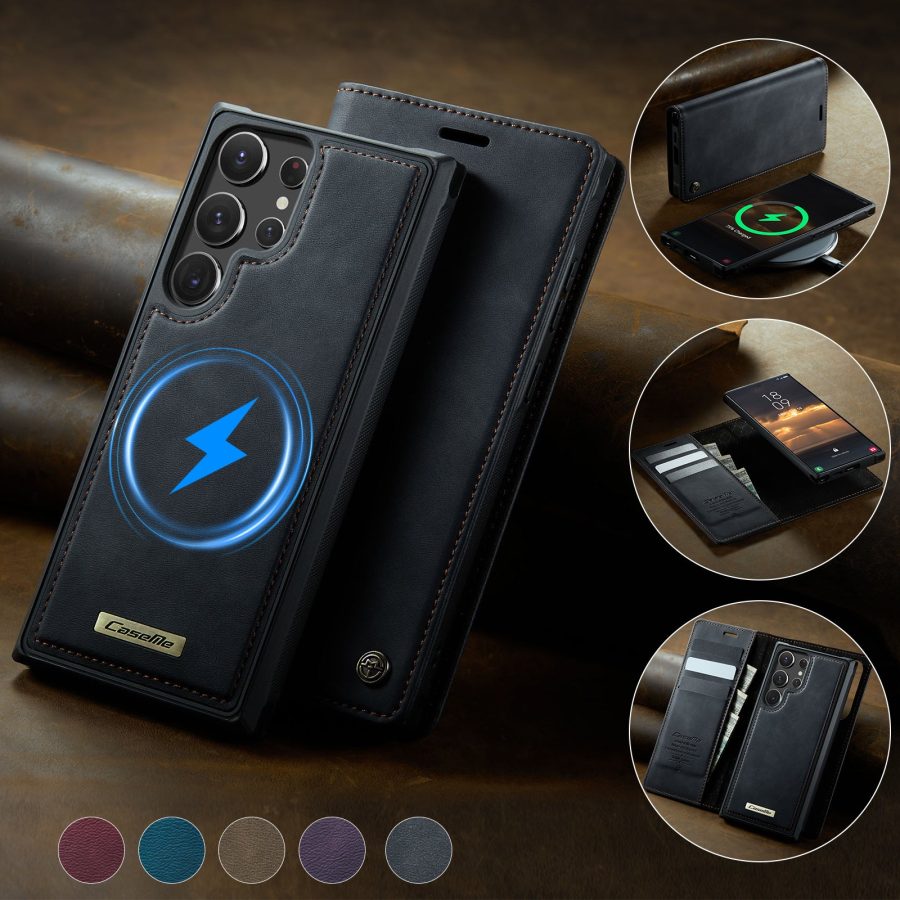 6601168992A-11 CASEME Samsung Galaxy S22 Ultra Case 2-in-1 Magnetic Detachable Wallet Vegan Leather Flip Cover
