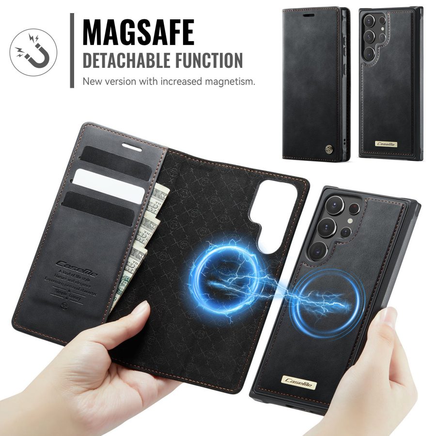 6601168992A-6 CASEME Samsung Galaxy S22 Ultra Case 2-in-1 Magnetic Detachable Wallet Vegan Leather Flip Cover