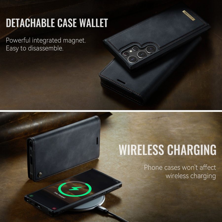 6601168992A-7 CASEME Samsung Galaxy S22 Ultra Case 2-in-1 Magnetic Detachable Wallet Vegan Leather Flip Cover