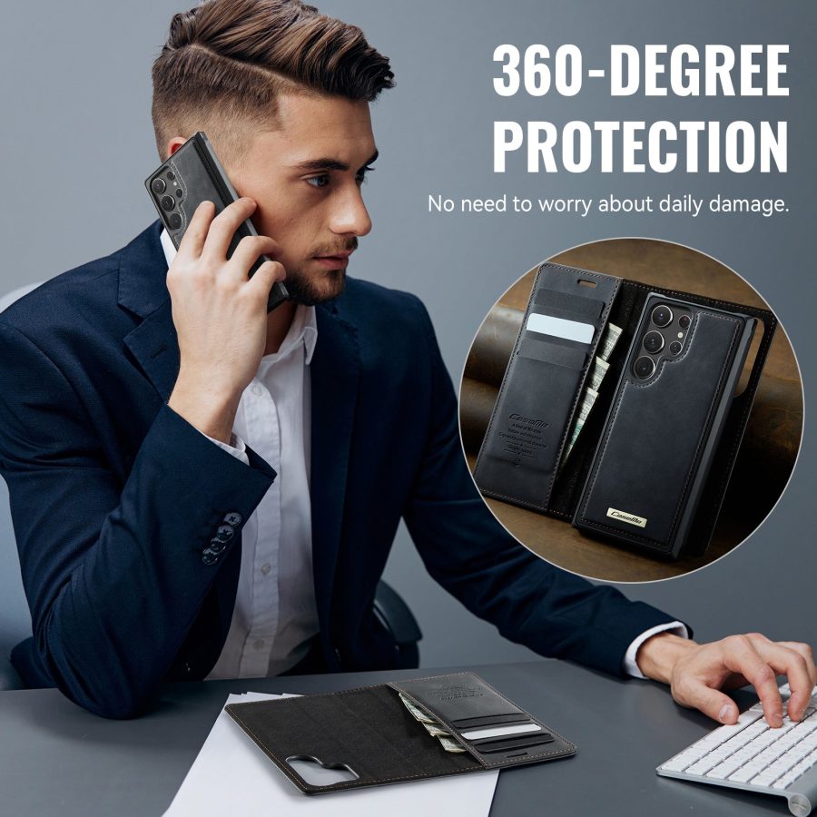 6601168992A-8 CASEME Samsung Galaxy S22 Ultra Case 2-in-1 Magnetic Detachable Wallet Vegan Leather Flip Cover