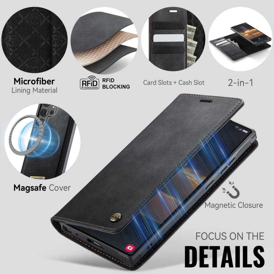 6601168992A-9 CASEME Samsung Galaxy S22 Ultra Case 2-in-1 Magnetic Detachable Wallet Vegan Leather Flip Cover