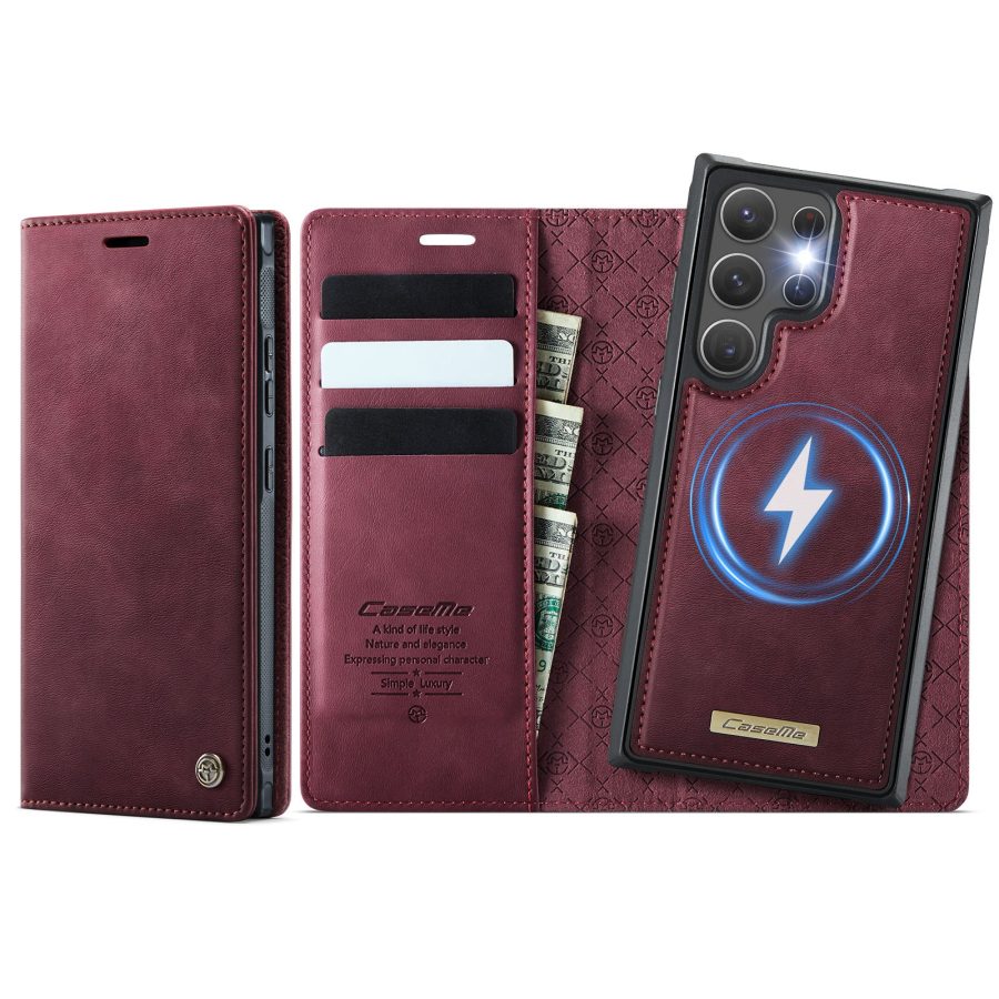 6601168992C-1 CASEME Samsung Galaxy S22 Ultra Case 2-in-1 Magnetic Detachable Wallet Vegan Leather Flip Cover