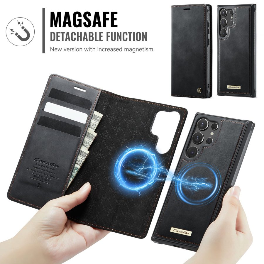 CASEME Samsung Galaxy S23 Ultra Case 2-in-1 Magnetic Detachable Wallet Vegan Leather Flip Cover