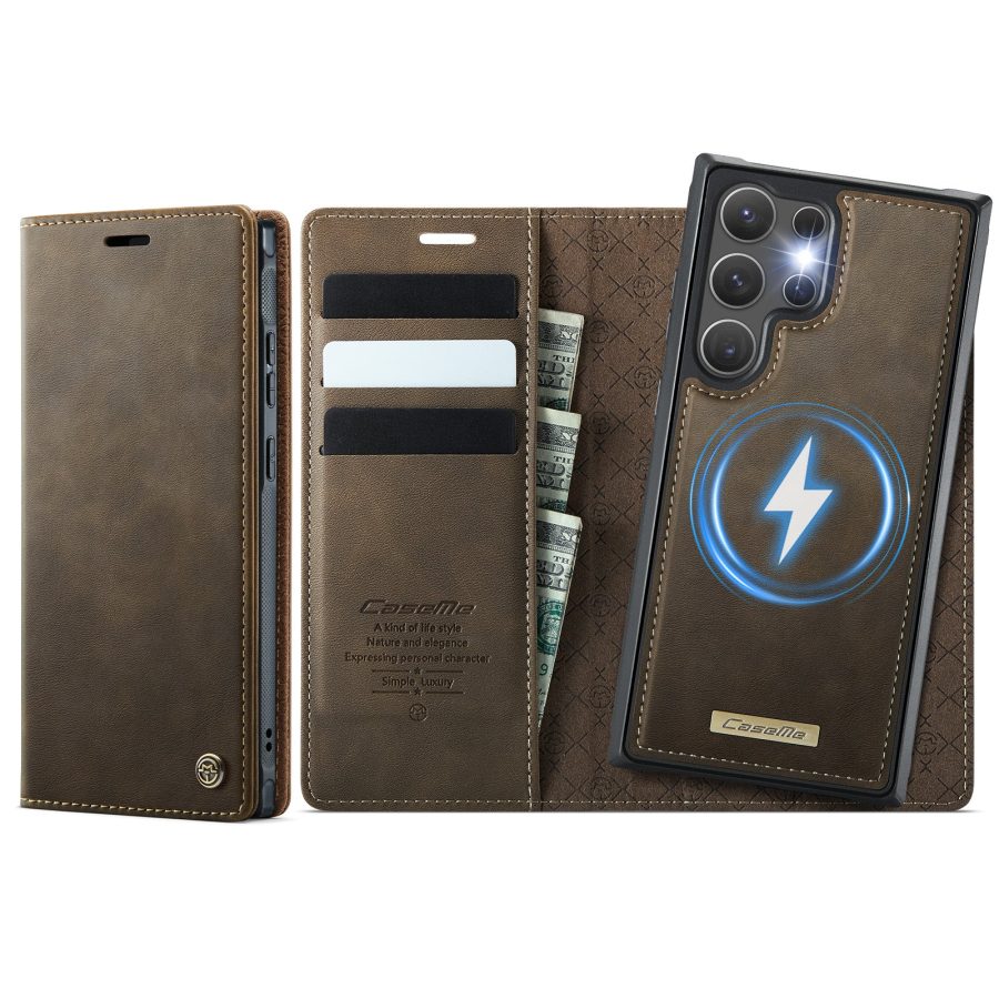 CASEME Samsung Galaxy S23 Ultra Case 2-in-1 Magnetic Detachable Wallet Vegan Leather Flip Cover