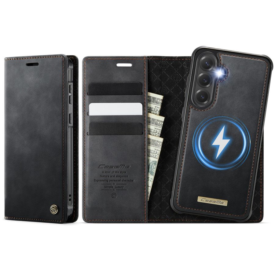 6601168994A-1 CASEME Samsung Galaxy S24 FE Case 2-in-1 Magnetic Detachable Wallet Vegan Leather Flip Cover