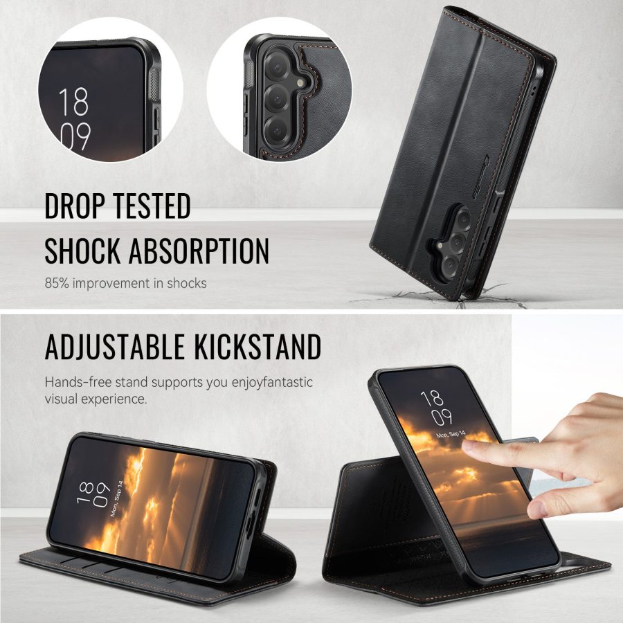 6601168994A-5 CASEME Samsung Galaxy S24 FE Case 2-in-1 Magnetic Detachable Wallet Vegan Leather Flip Cover
