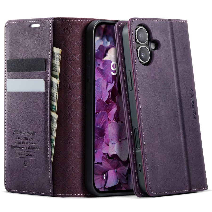 CASEME For iPhone 17 Case RFID Blocking Wallet Calf Texture Vegan Leather Flip Cover