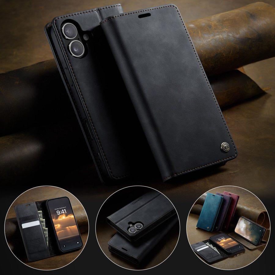 CASEME For iPhone 17 Case RFID Blocking Wallet Calf Texture Vegan Leather Flip Cover