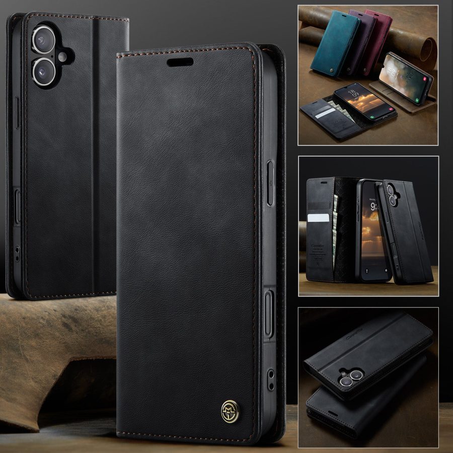 CASEME For iPhone 17 Case RFID Blocking Wallet Calf Texture Vegan Leather Flip Cover