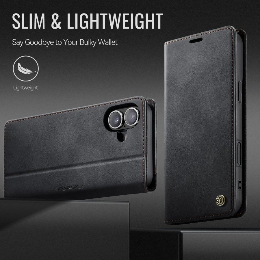 CASEME For iPhone 17 Case RFID Blocking Wallet Calf Texture Vegan Leather Flip Cover