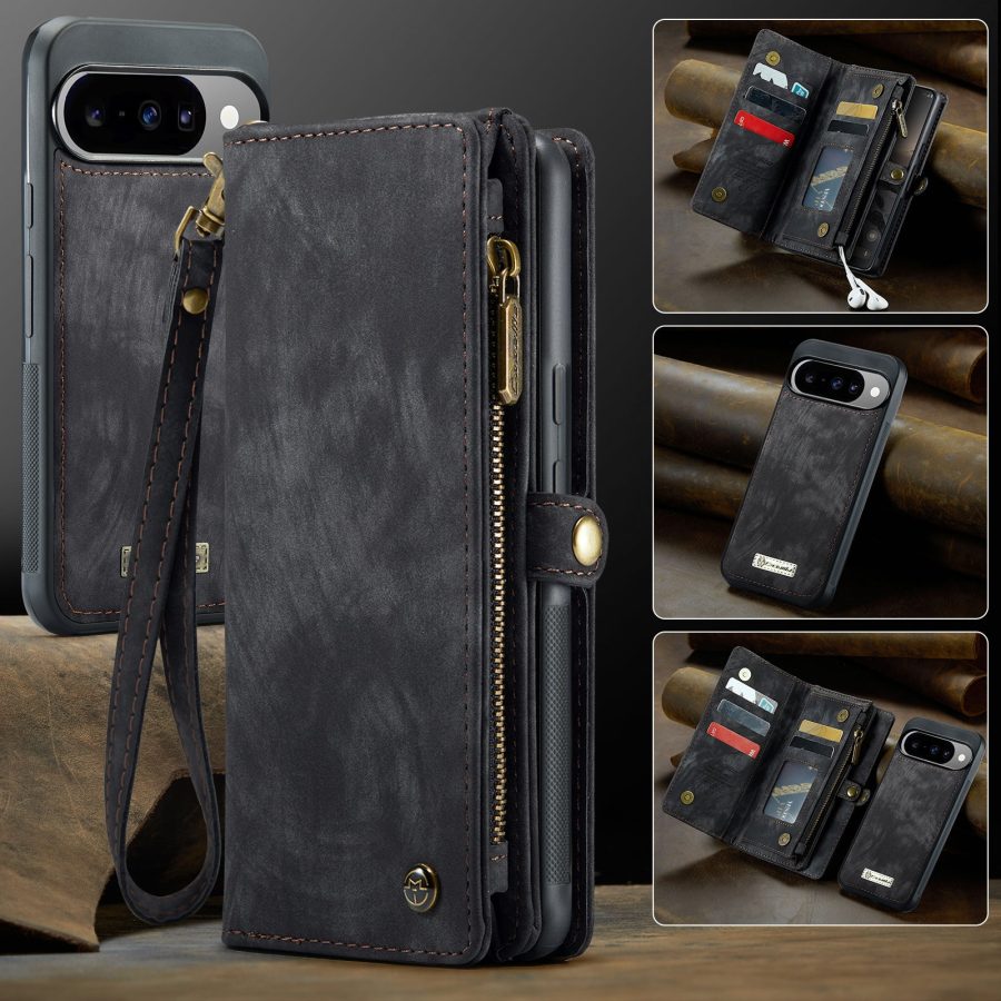 6601175067B-3 CASEME For Google Pixel 10 Pro / Pixel 10 Case 2-in-1 Detachable Magnetic Zipper Wallet Vegan Leather Flip Cover