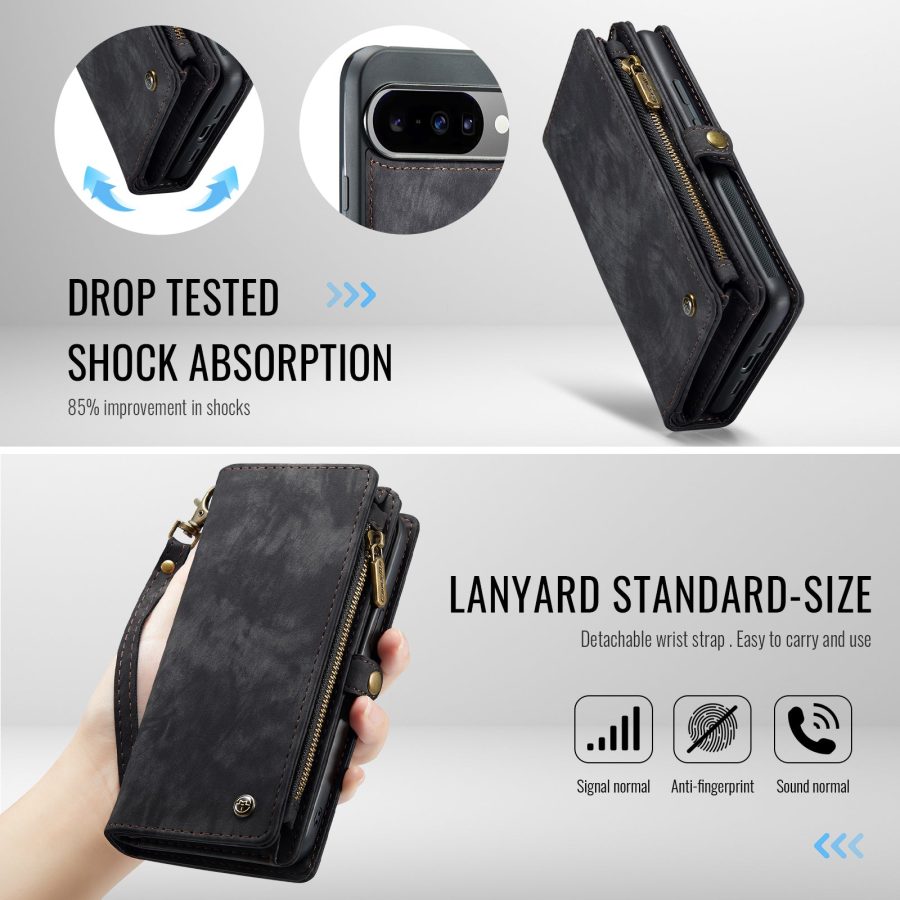6601175067B-5 CASEME For Google Pixel 10 Pro / Pixel 10 Case 2-in-1 Detachable Magnetic Zipper Wallet Vegan Leather Flip Cover